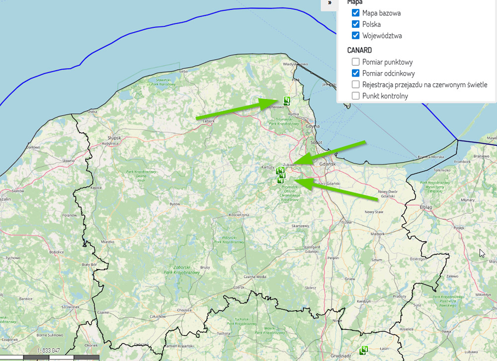 Odcinkowy pomiar prędkości w Pomorskiem – aktualnie działające