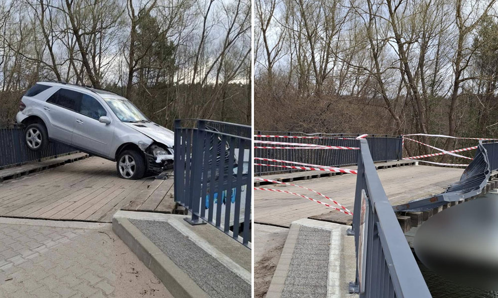 Mercedes rozbił barierki mostu w Bolszewie