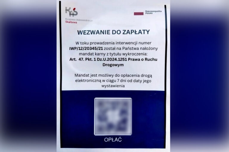 Wezwanie do zapłaty za parking z kodem QR