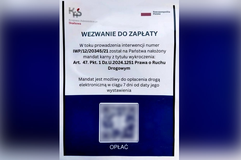 Wezwanie do zapłaty za parking z kodem QR
